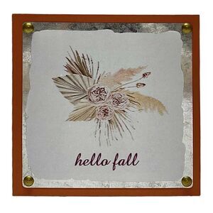 hello fall tabletop sign square home office decor autumn cozy vibes NWT cute new